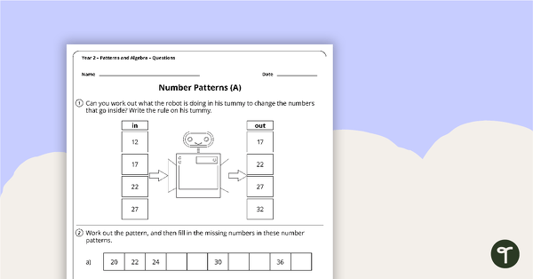 Go to Patterns and Algebra Worksheets - Year 2 teaching resource