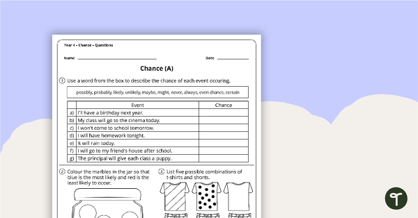 Chance Worksheets - Year 4 teaching resource