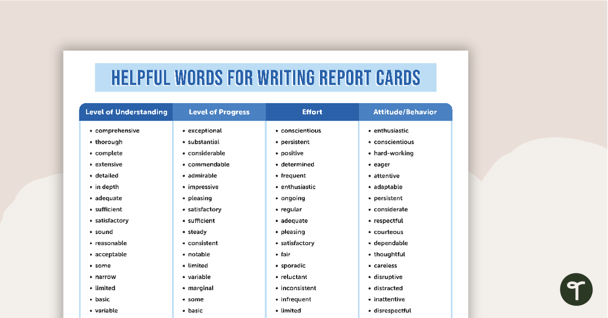 Helpful Words for Report Cards teaching resource