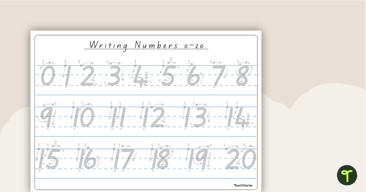 Tracing Numbers 0-20 Handwriting Worksheet teaching resource