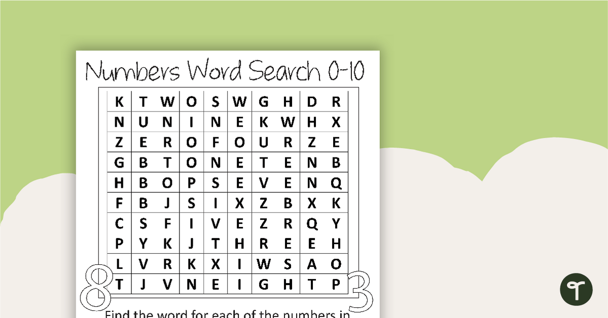 Numbers 0–10 - Word Search teaching resource