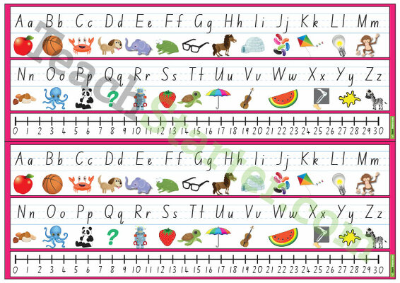 Desk Plate Alphabet and Number Line with Pictures - 0-30 teaching resource