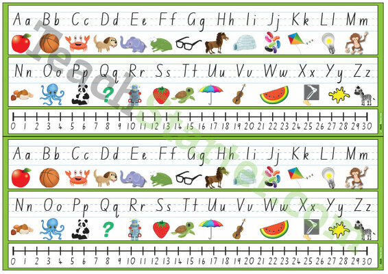 Desk Plate Alphabet and Number Line with Pictures - 0-30 teaching resource
