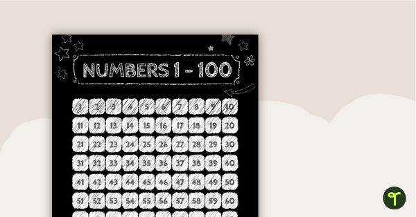 Funky Chalkboard BW - Numbers 1 to 100 Chart teaching resource