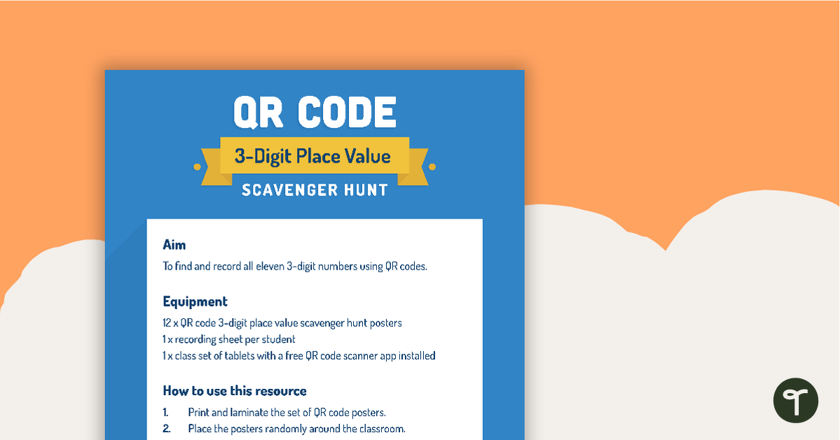 QR Code 3-Digit Place Value Scavenger Hunt teaching resource