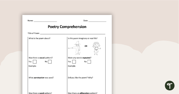Preview image for Poetry Comprehension Worksheet - teaching resource
