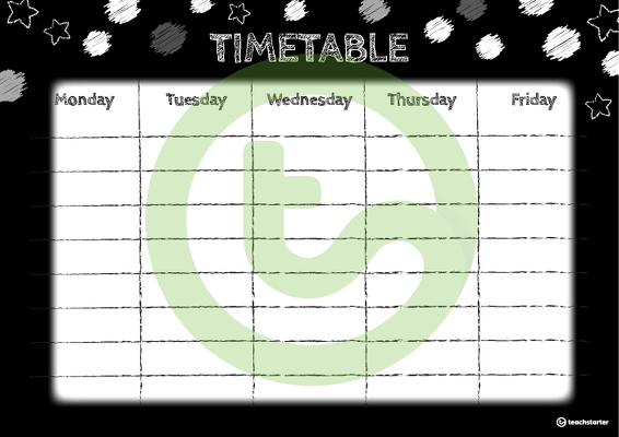 Funky Chalkboard BW - Weekly Timetable teaching resource