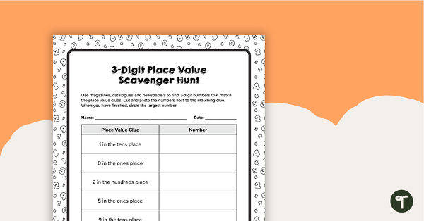 Preview image for 3-Digit Place Value Scavenger Hunt Worksheet - teaching resource