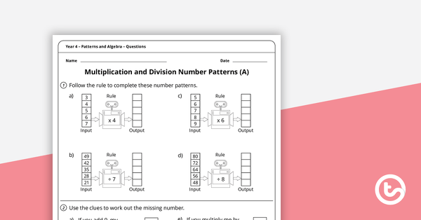 Go to Patterns and Algebra Worksheets - Year 4 teaching resource