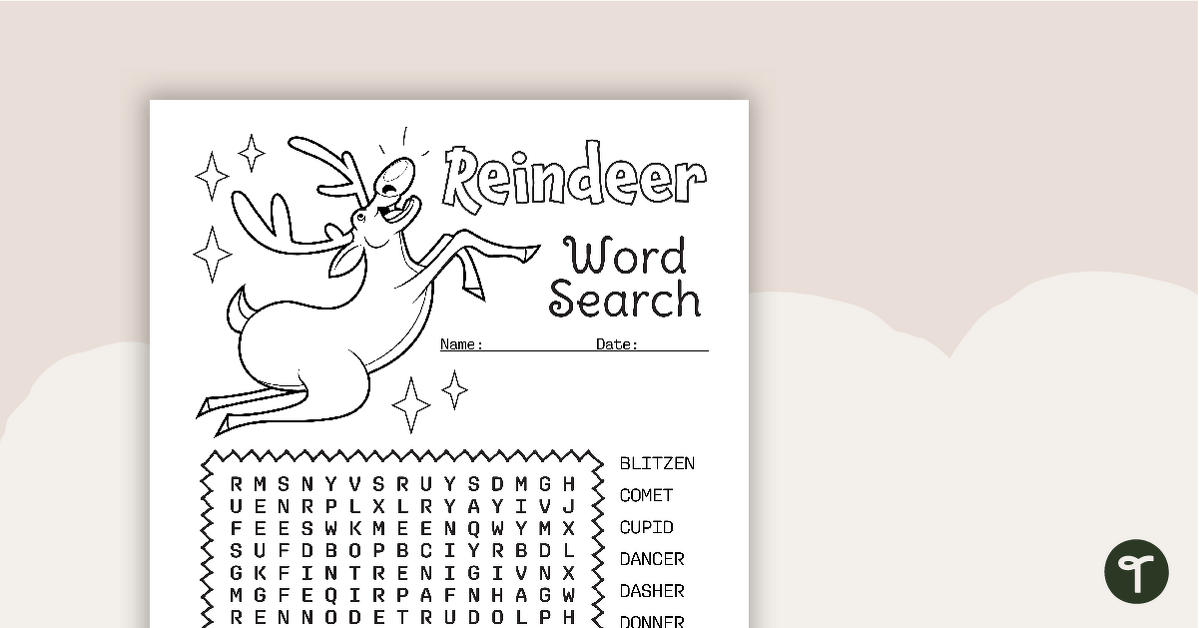 Santa's Reindeer - Christmas Word Search teaching resource