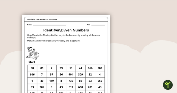 Go to Identifying Even Numbers - Worksheet teaching resource