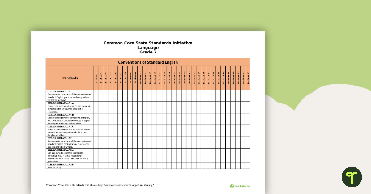 Common Core State Standards Progression Trackers - Grade 7 - Language teaching resource
