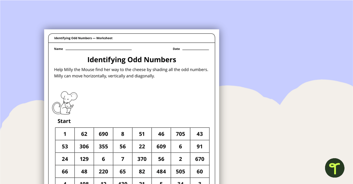 Identifying Odd Numbers - Worksheet teaching resource