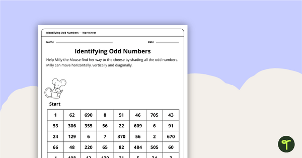 Go to Identifying Odd Numbers - Worksheet teaching resource