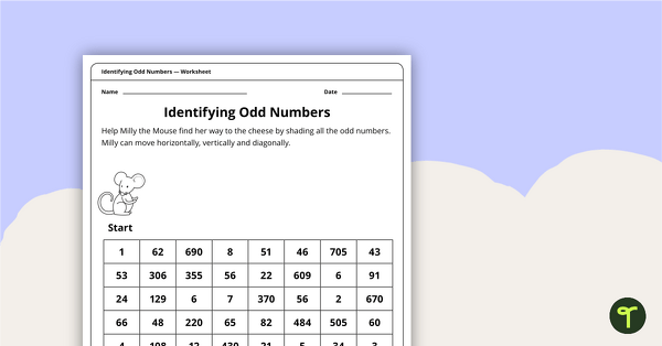 去to Identifying Odd Numbers - Worksheet teaching resource