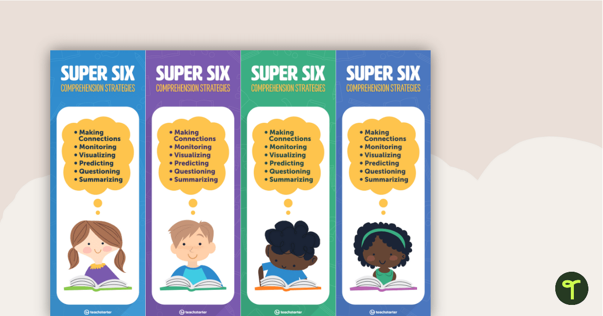 Super Six Reading Comprehension Strategies Bookmark teaching resource