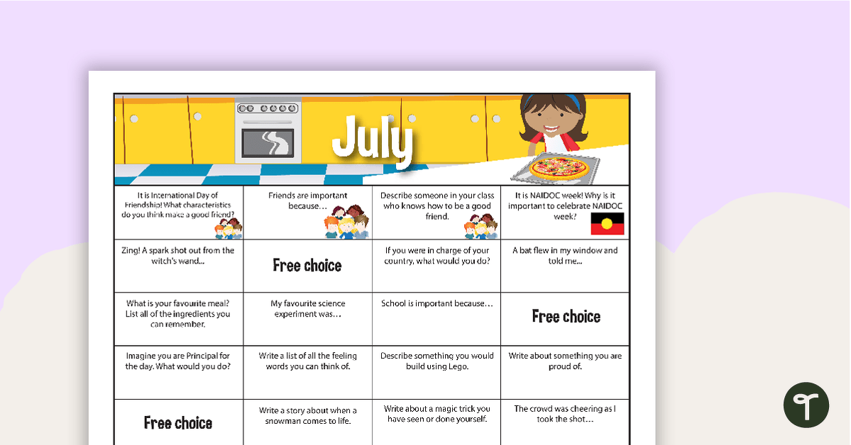 July Writing Prompts - Lower Primary teaching resource