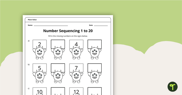Preview image for Number Sequencing 1–20 - Worksheet - teaching resource