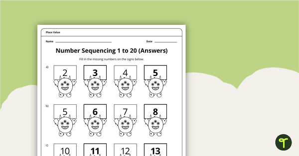 Number Sequencing 1–20 - Worksheet teaching resource
