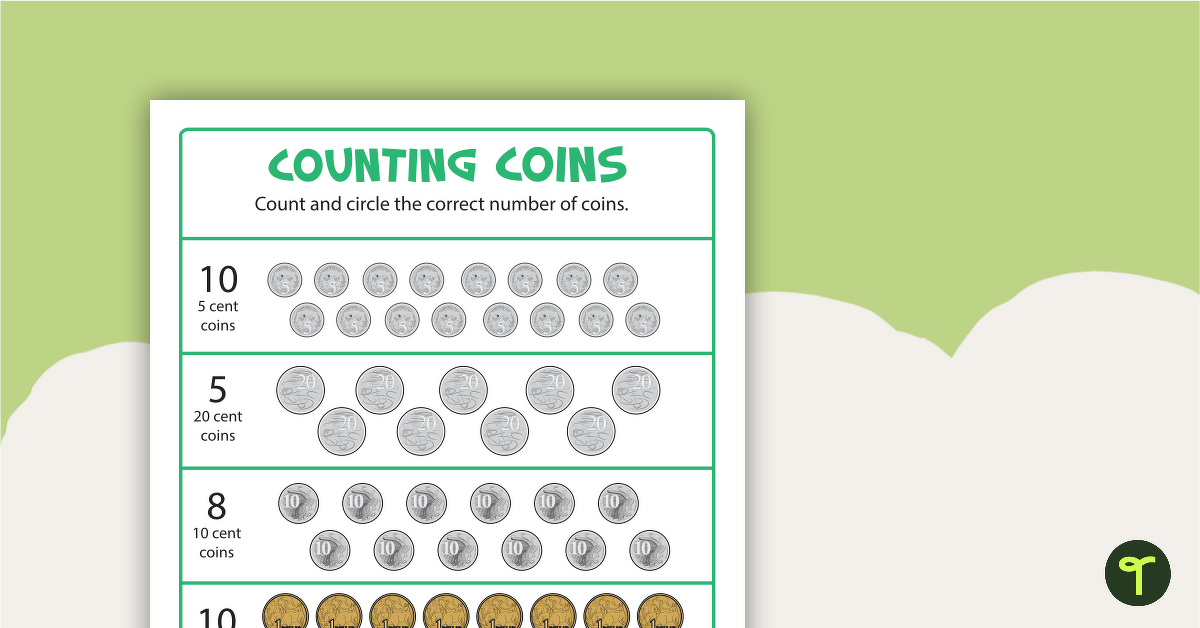 Counting Coins Worksheet teaching resource