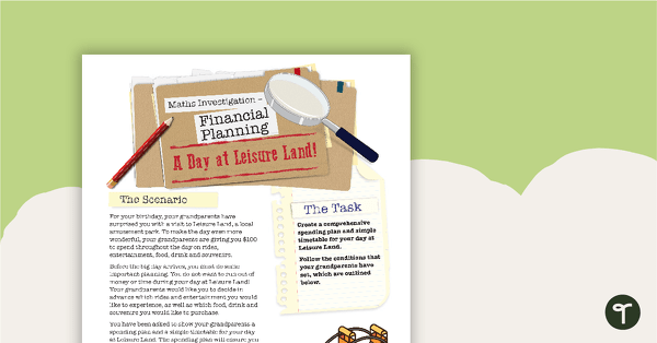 Preview image for Financial Planning Maths Investigation - My Day at Leisure Land! - teaching resource