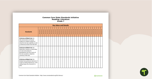 Common Core State Standards Progression Trackers - Grade 7 - Reading: Literature teaching resource