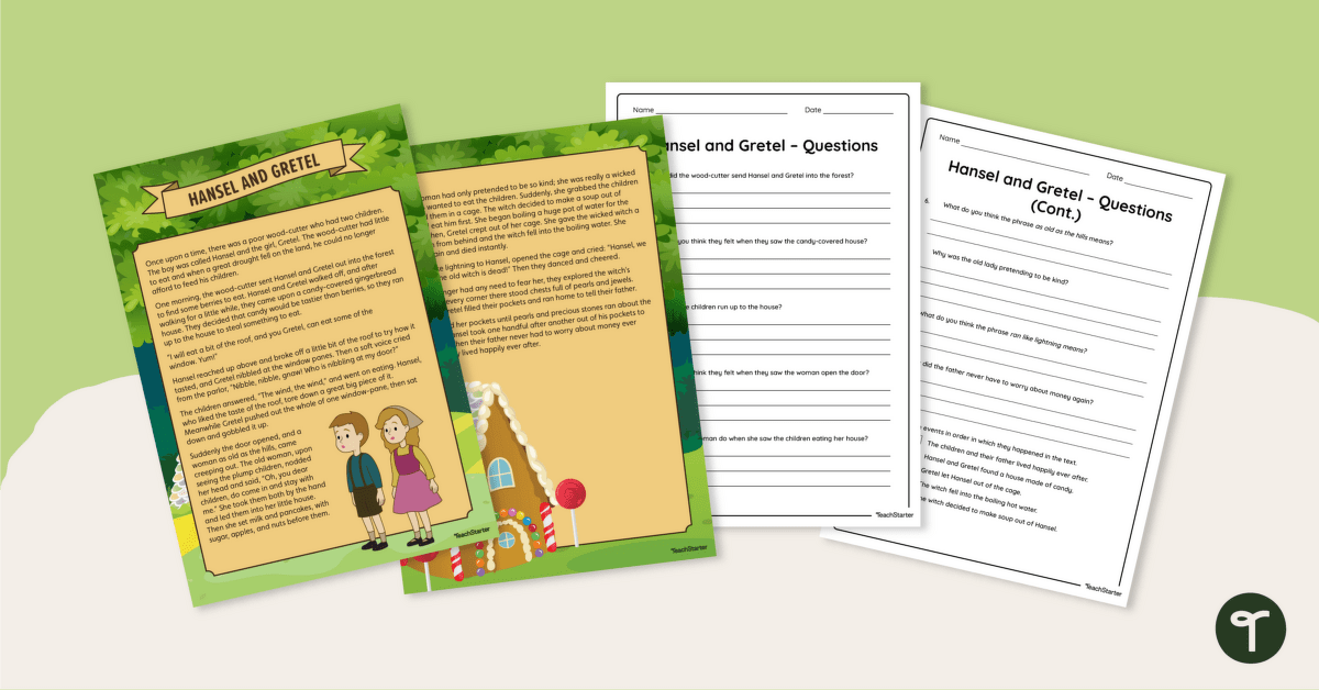 Hansel and Gretel – Comprehension Worksheet teaching resource