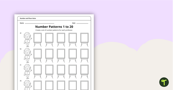 Number Pattern Worksheets - 1 to 20 teaching resource