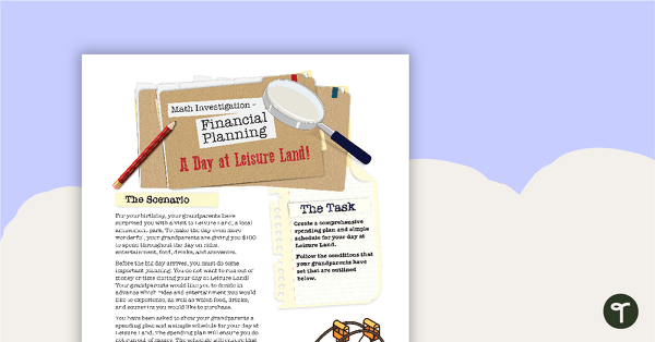 Preview image for Financial Planning Math Investigation - My Day at Leisure Land! - teaching resource