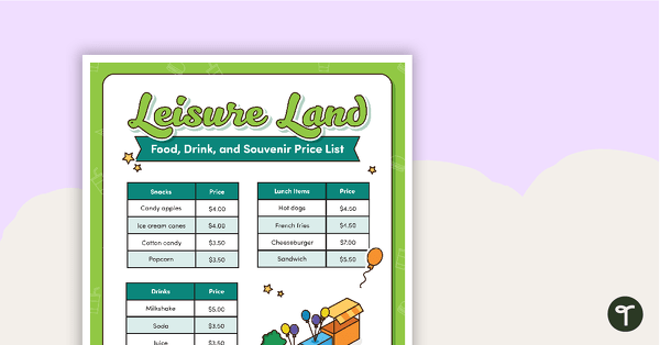 Financial Planning Math Investigation - My Day at Leisure Land! teaching resource