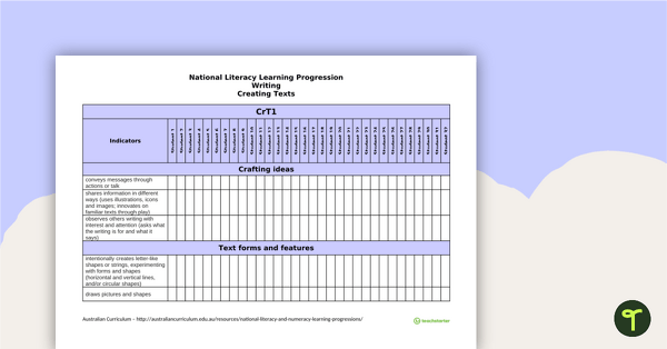 Go to National Literacy Learning Progression Trackers - Writing teaching resource