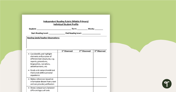 Go to Independent Reading Rubric (Middle Primary) teaching resource