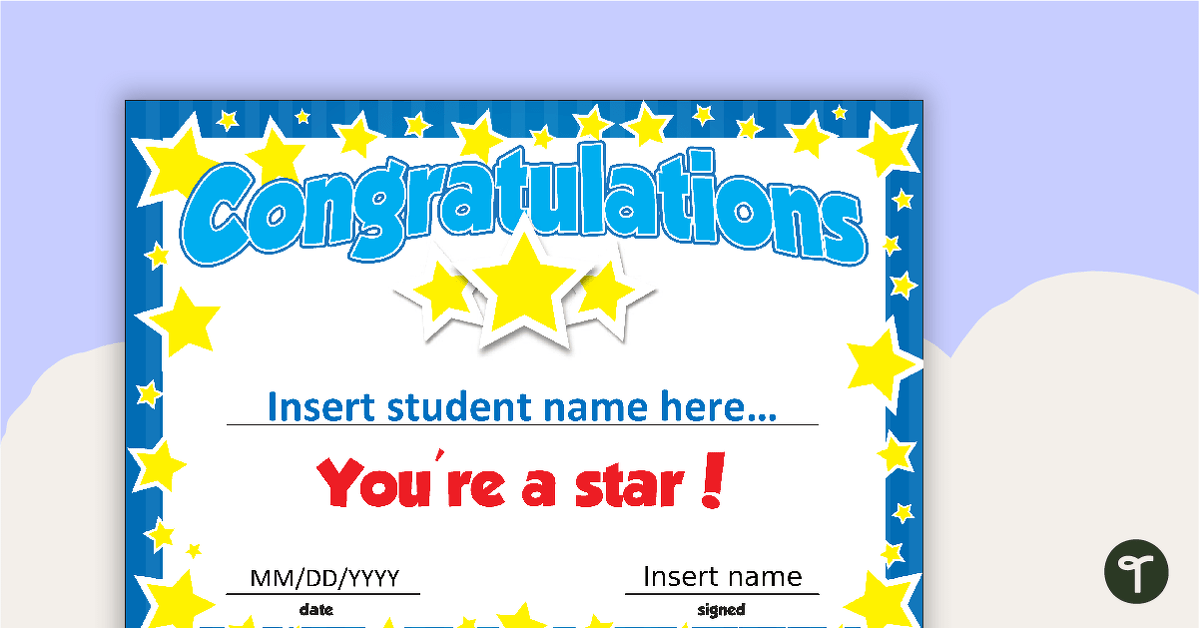 You're a Star Certificate teaching resource