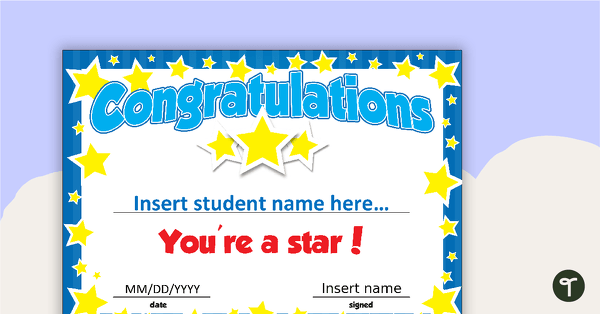 Preview image for You're a Star Certificate - teaching resource