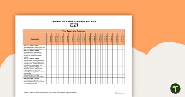 Common Core State Standards Progression Trackers - Grade 7 - Writing teaching resource
