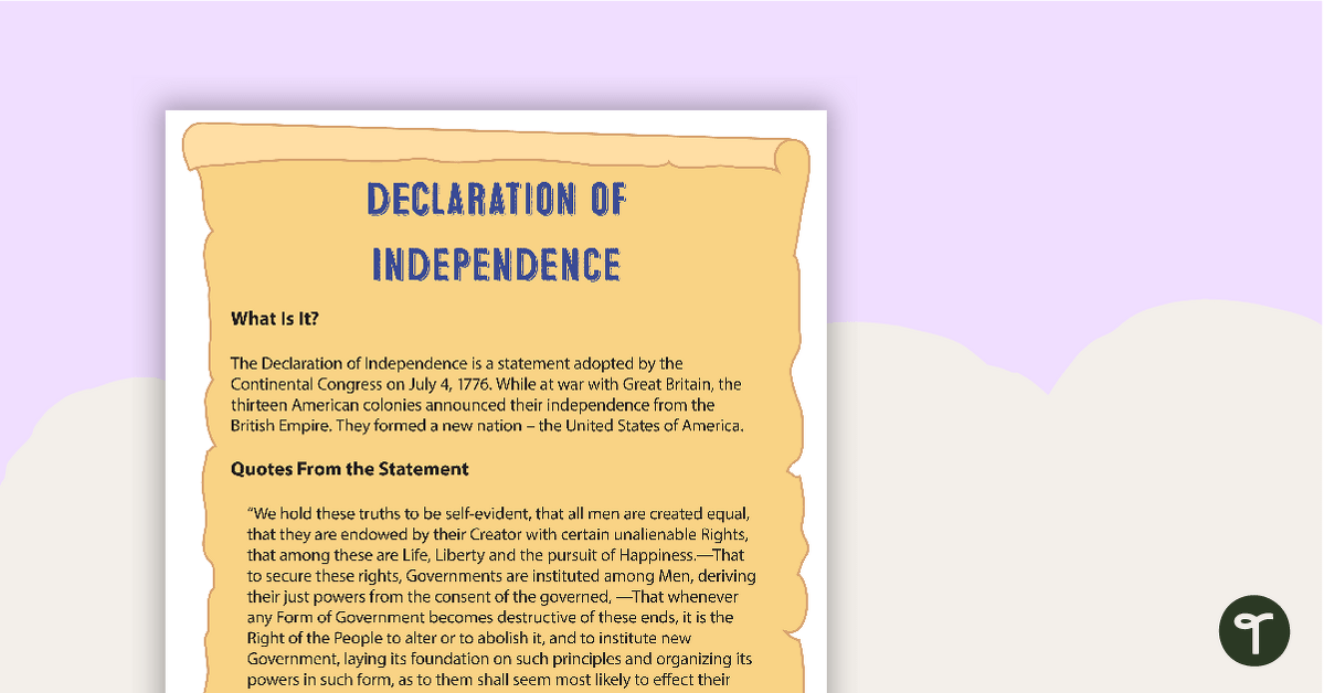 Declaration of Independence - Comprehension Task teaching resource