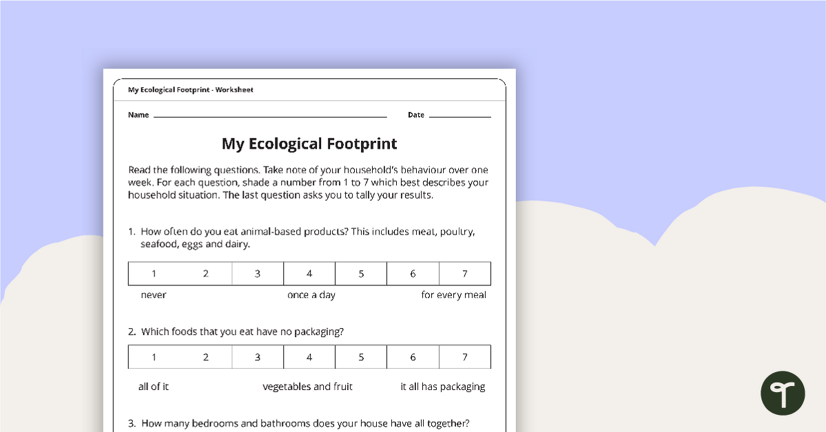 My Ecological Footprint Worksheet teaching resource