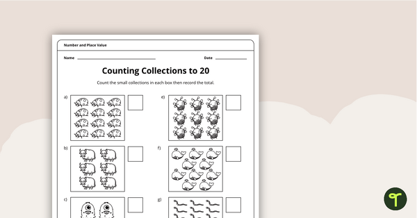 Image of Counting Collections to 20 Worksheet