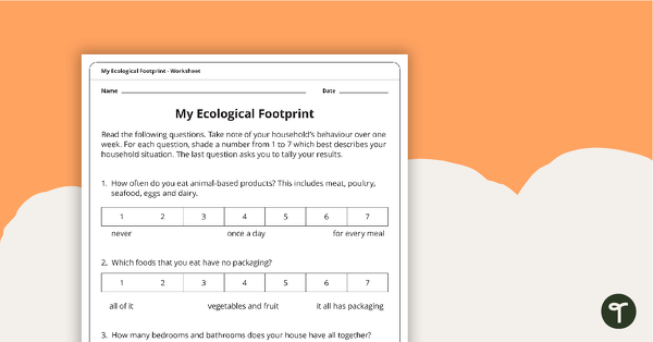 My Ecological Footprint Worksheet teaching resource