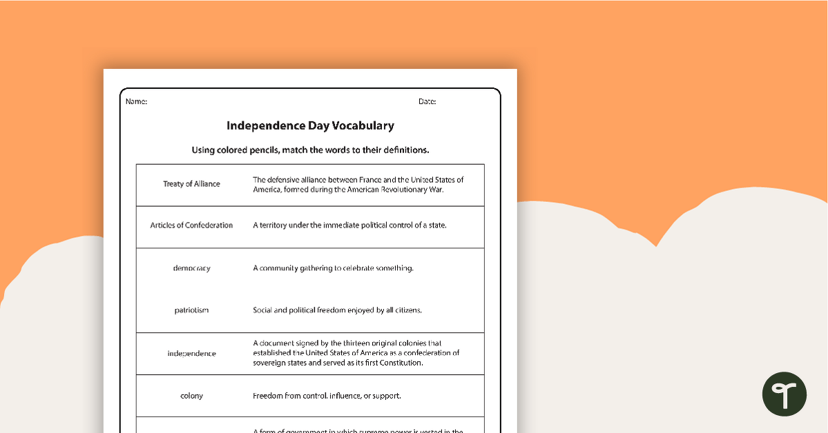 Independence Day - Vocabulary Task teaching resource