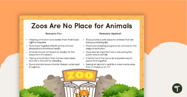 Go to Opinion Texts Writing Task - Zoos Are No Place for Animals teaching resource