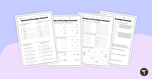 Decimals and Percentages Assessment teaching resource