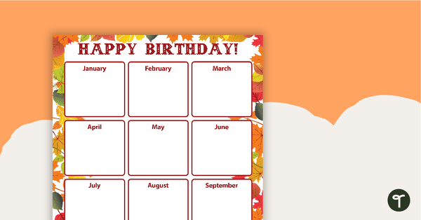 Preview image for Fall Leaves - Happy Birthday Chart - teaching resource