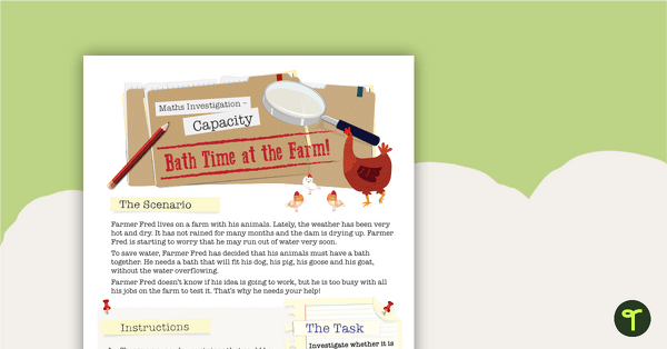 Go to Capacity Maths Investigation - Bath Time at the Farm! teaching resource