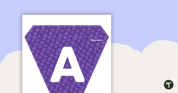 去紫色Emoji彭南特横幅——字母和数字教学资源