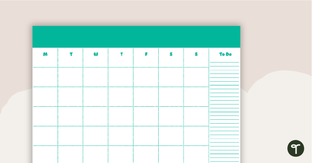 Plain Teal - Monthly Overview teaching resource
