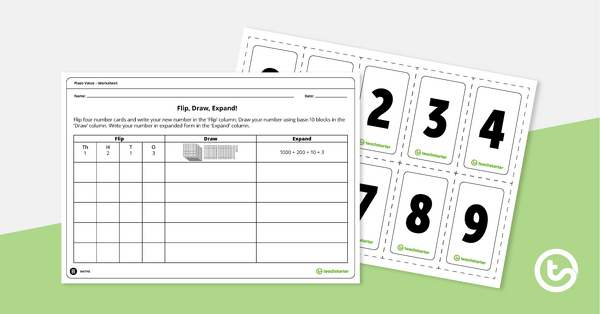 flip draw expand place value worksheet 4 digit numbers teach starter