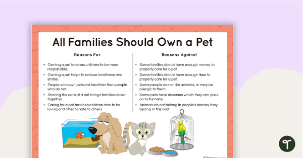 Go to Opinion Texts Writing Task - All Families Should Own a Pet teaching resource
