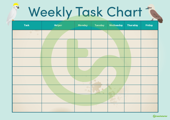 Australian Animals - Weekly Task Chart teaching resource