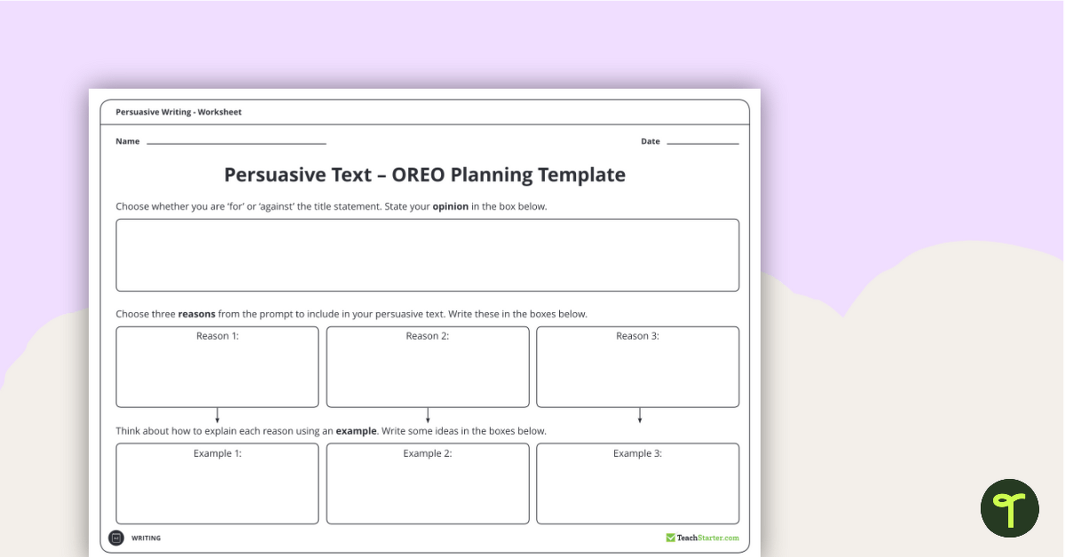 Persuasive Text Planning Template (Using OREO) teaching resource